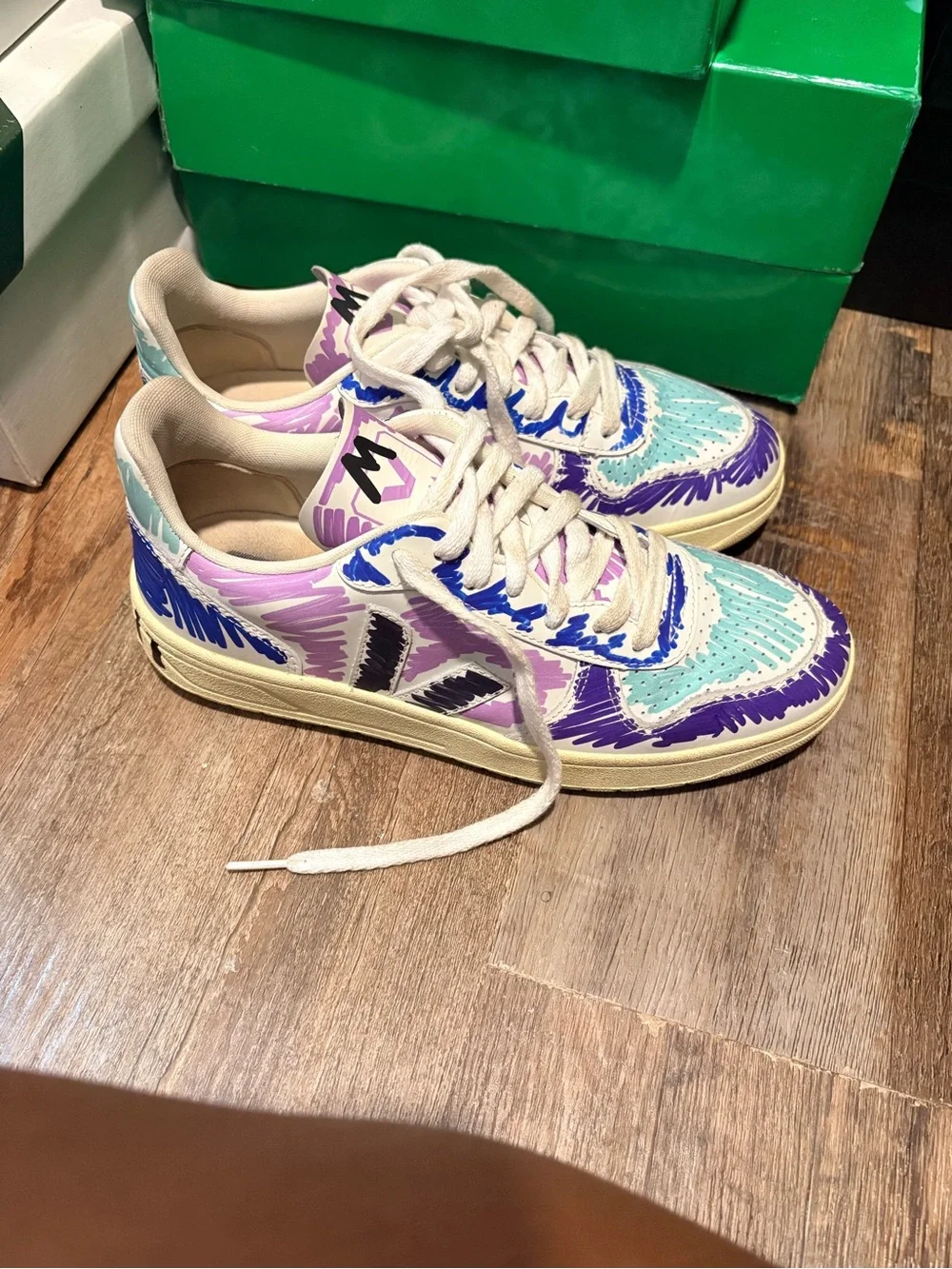 Marni VEJA women’s Sneakers in Purple, Teal & Cream with Black Accents